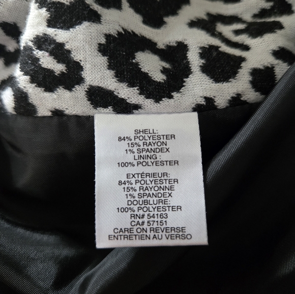 Calvin Klein Animal Print Blazer Women’s 10 Black White Lined MobWife Style - Picture 7 of 9